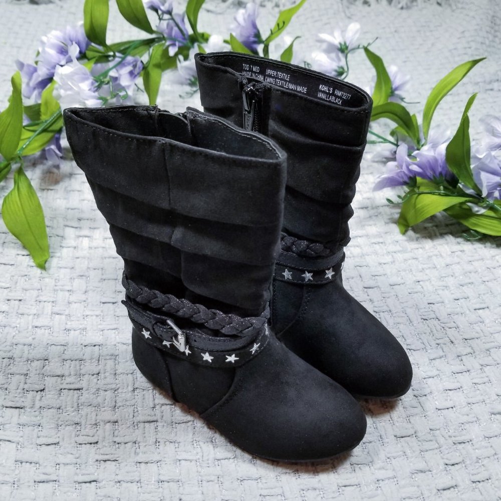 Toddler Girl Black Faux Suede Vanilla Fashion Boots Jumping Beans
